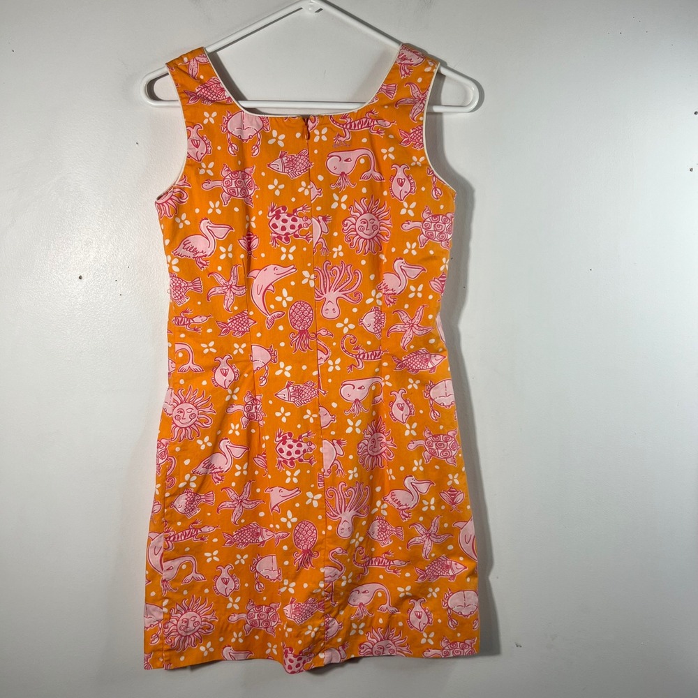 Womens Lilly Pulitzer Vintage Y2k Sea Creatures Shift Dress Orange Pink 4 View 2